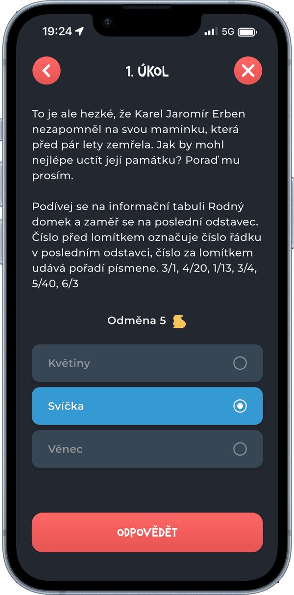 Ukázka z aplikace Skryté příběhy – úkol na trase